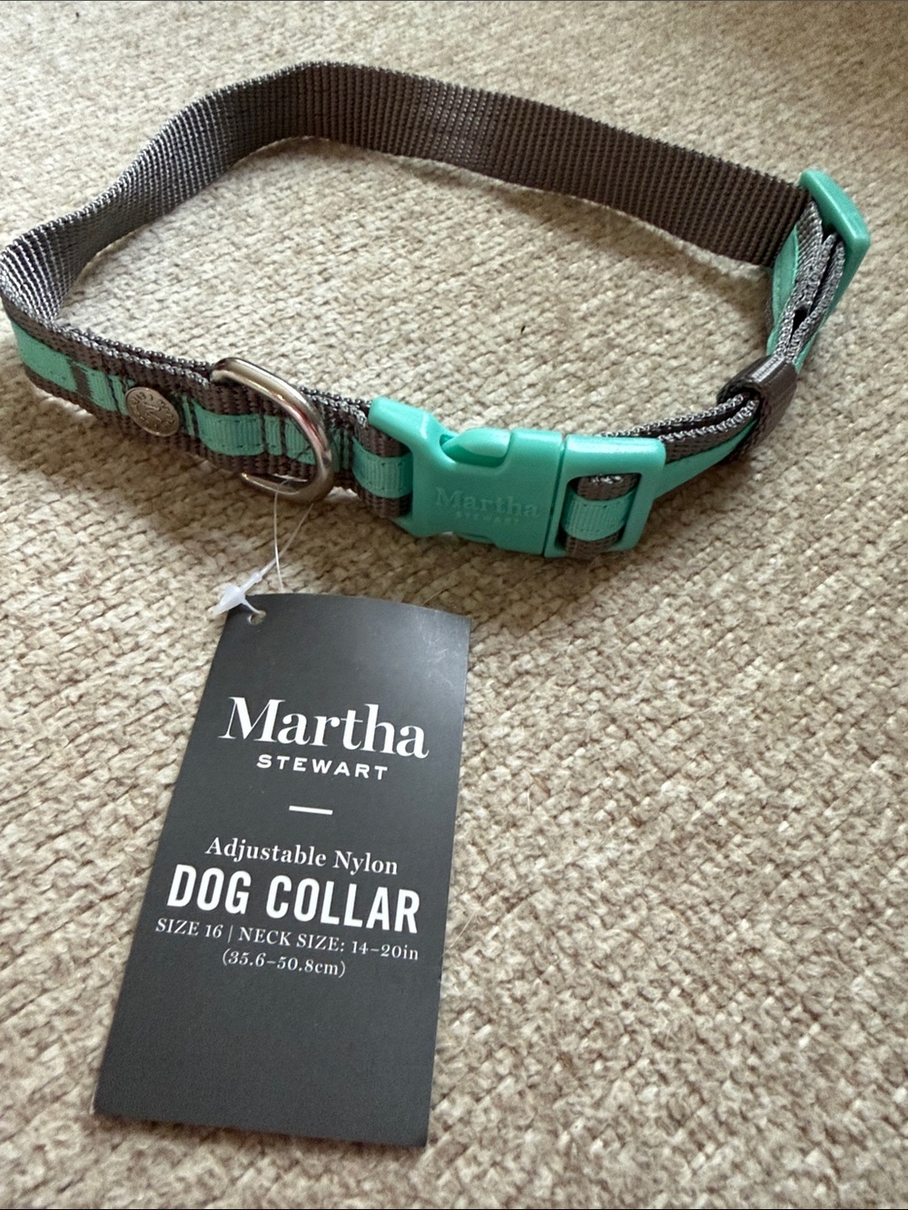 NWT Martha Stewart Gray and Teal Adjustable Nylon Dog Collar